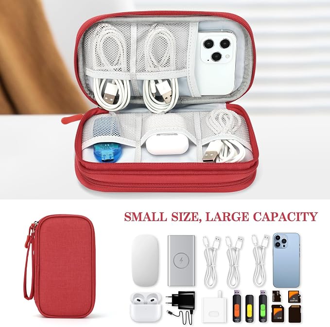 FYY Electronic Organizer, Travel Tech Pouch Bag, Cable Organizer Red | Wrist - Image 6