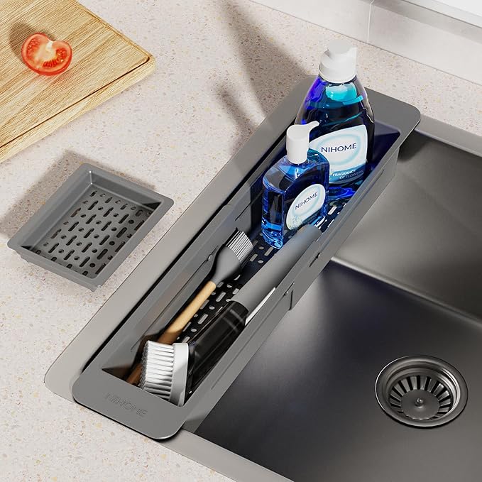 NiHome Extendable Kitchen Sink Caddy, Small Brush Sponge Storage Holder - Image 9