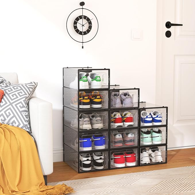 12 Pack Shoe Storage Bins, Space Saving Foldable Shoe Rack, Shoe Box Sneaker - Image 8