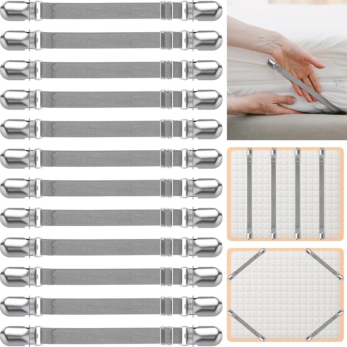 Boao 12 Pcs Bedsheet Strap Elastic Clip, 4-8 Inch Length | Sturdy Metal Clips - Image 9