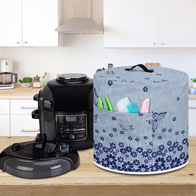 Flashideas Floral Pressure Cooker Cover for Women Dust Protection Butterfly Insulated Rice Cooker Cover with Easy to Clean Lining Water Resistant Appliance Cover with Pockets for Instant Pot 6 Quart