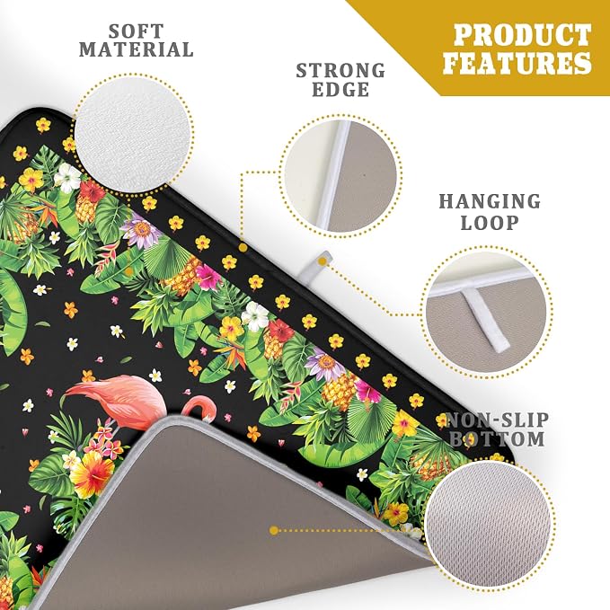 Giwawa Tropical Flamingo Dish Drying Mat Palm Leaves Absorbent Dishes Drainer - Image 4
