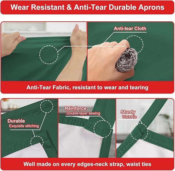 3-Layer Waterproof Apron - Pocket-Free Hygienic Design for Dishwashing & Dog Grooming - Lightweight Durable Protection for messy Kitchen Cooking, Baking, for Men & Women (3 Pack,Green)