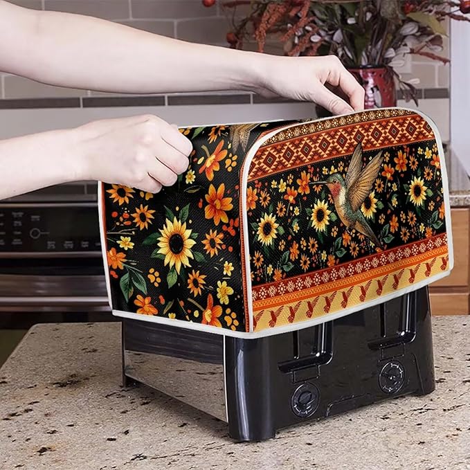 Aztec Hummingbird Sunflower Print 4 Slice Toaster Cover Fingerprint Protection Kitchen Accessories Decor Waterproof Bread Maker Cover