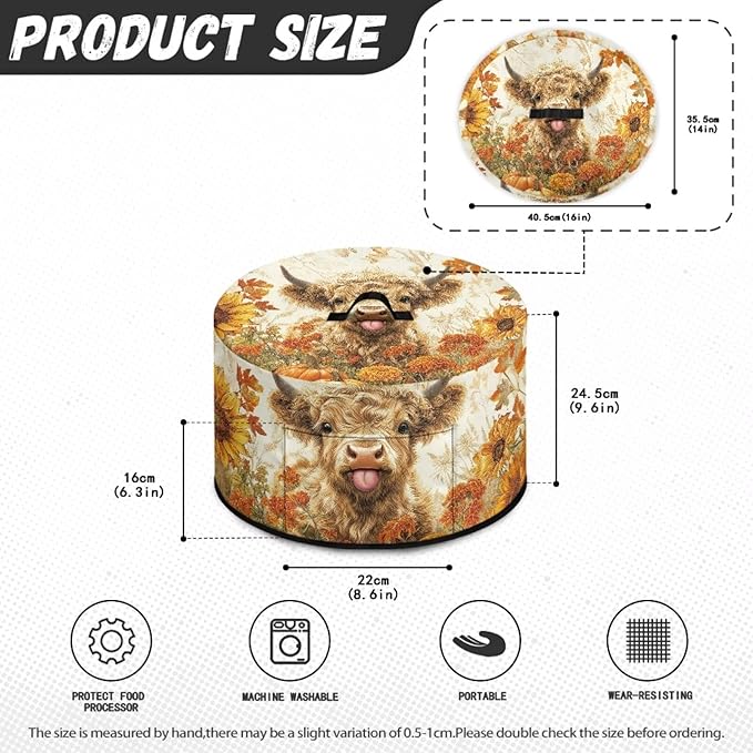 Oval Slow Cooker Dust Cover Protective with 6-8 Quart Slow Cooker Recyclable Practical Crock Pot Cover Fall Decor Keep Kitchen Appliances Clean, Highland Cattle Sunflower Maple Leaf Print