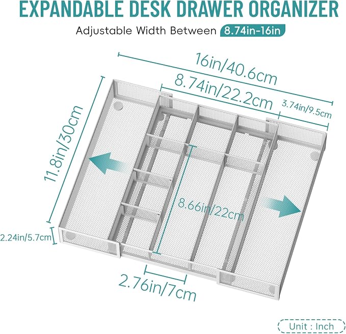 Expandable Desk Drawer Organizer, 10 Adjustable Compartments, expands from 8.74 - Image 2