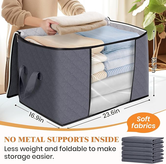 90L Clothes Storage, Foldable Thick Fabric Blanket Storage Bags | Foldable - Image 2