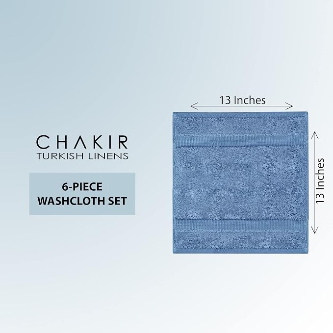 Chakir Turkish Linens 100% Cotton 6-Pack Washcloths 13x13, Wedgewood | Premium - Image 4