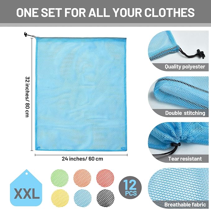 Berlune 12 Pcs 32 x 24 in Large Laundry Bag Colorful Extra Large Mesh Laundry - Image 3