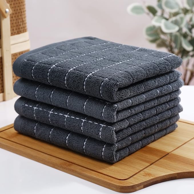 Homaxy 100% Cotton Terry Kitchen Towels, 12 Pack, Dark Grey - Image 8