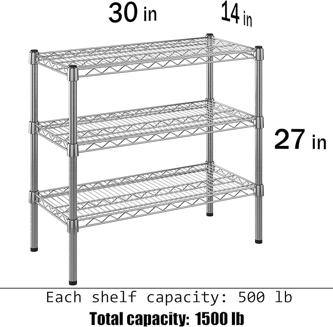 14" Deep x 30" Wide x 27" Height Wire Shelving Kit | 3-Tier | NSF Commercial Storage Rack Unit