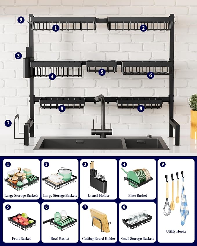 Kitsure Adjustable Over The Sink Dish Drying Rack, 31.5" -39.4" x 30.3" | Sink - Image 3