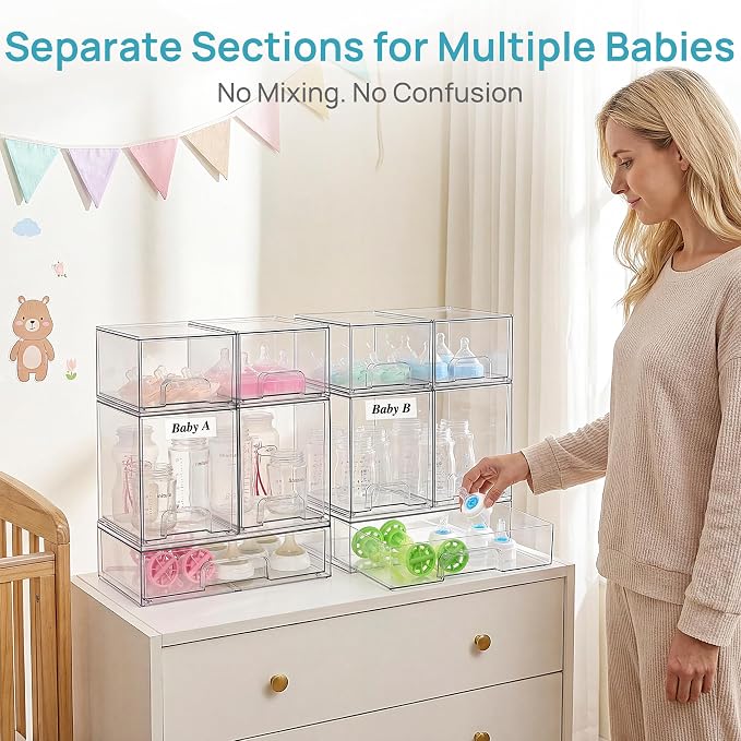 Vtopmart Clear Stackable Storage Drawers Set of 10, Baby Bottle Organizer | - Image 5