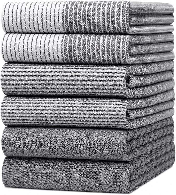 Premium Kitchen Towels 6 Pack 100% Cotton by BumbleTowels