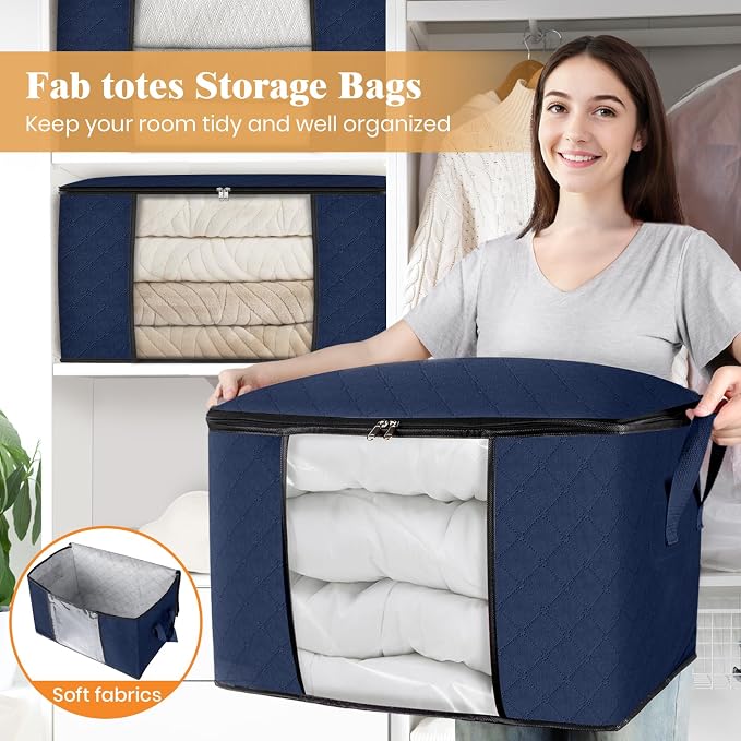 90L Clothes Storage, Foldable Thick Fabric Blanket Storage Bags | Foldable - Image 5