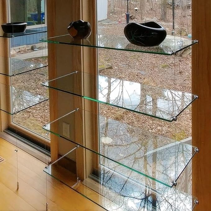 Floating Shelves - Pack of 5 Tempered Glass Shelves, 12" W x 16" L, 3/16" Thick, Polished Edges-– Rectangular Replacement Shelves for Cabinets, Display Cases & Retail Fixtures