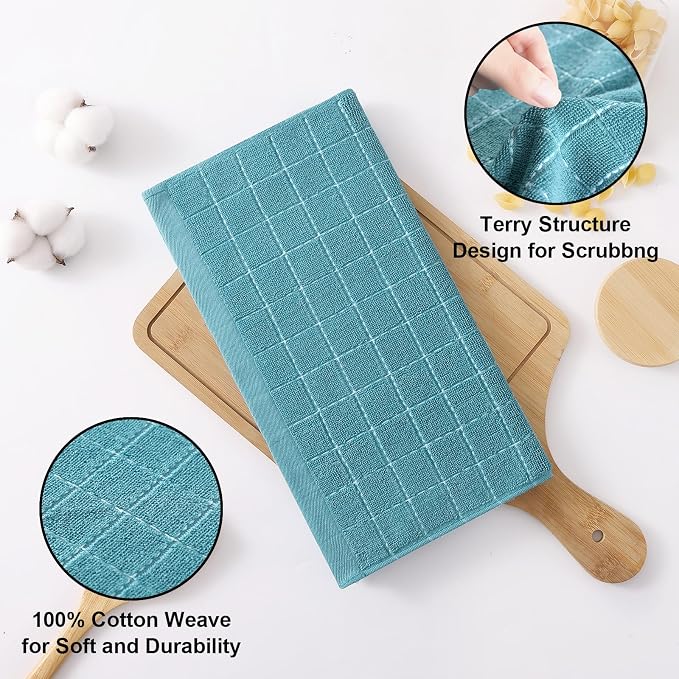 Homaxy 100% Cotton Terry Kitchen Dish Cloths, 12 Pack, Lake Blue - Image 2