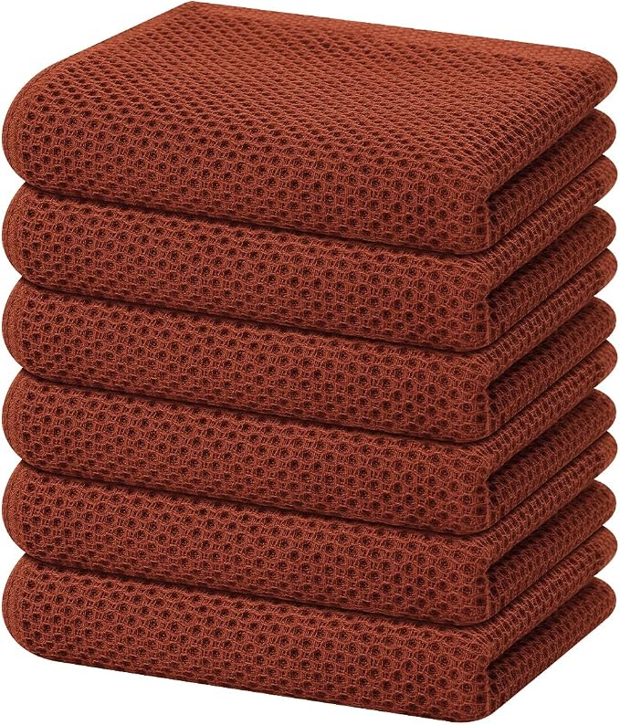 Homaxy 100% Cotton Waffle Weave Kitchen Dish Towels 6-Pack, Rust | 13 x 28 by Homaxy
