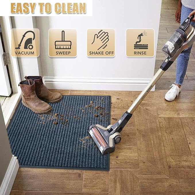 Front Door Mat,2'x4'Indoor Outdoor Door Mat,Heavy Duty Durable Welcome,Commercial Floor Mats Inside Outside Entrance, Waterproof All-Season, All-Weather Non Slip Backing Doormat for Entryway,Dark Gray