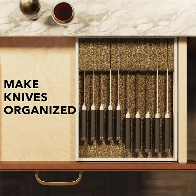 SpaceAid Large Knife Drawer Organizer Bamboo Insert Dock, Kitchen Steak Knives Holder Organizers Block for Drawer in Storage Organization (Large, White)