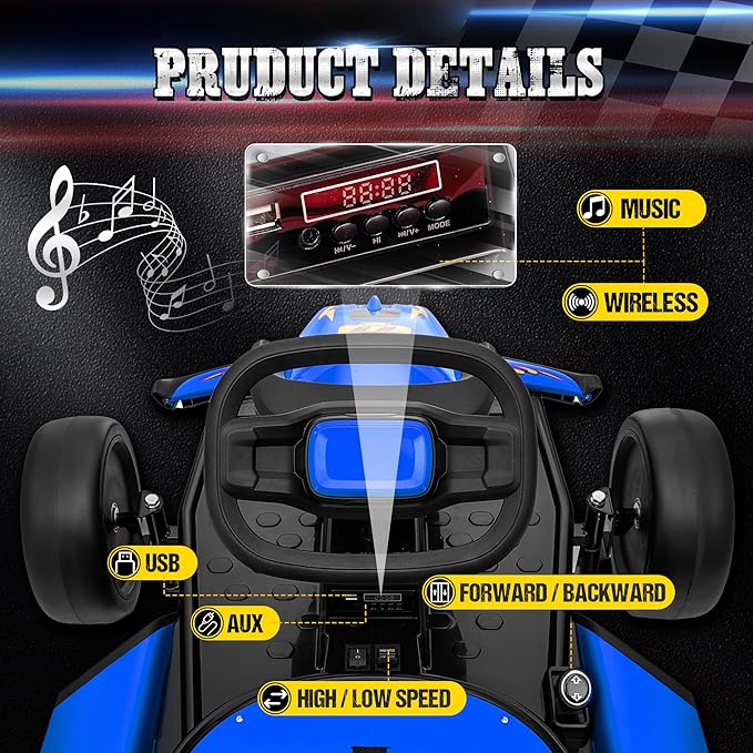 24V Electric Go Kart for Kids, Drift Kart with 400W Motors, EVA Tires, Max Speed 8.1 MPH, Music, Wireless, Electric Drifting Cart Outdoor Ride on Toy for Kids Ages 6+ (Blue)