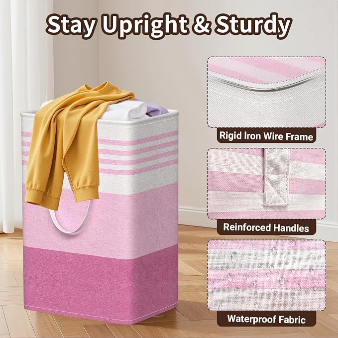 WOWBOX 2 Pack Laundry Baskets, Collapsible Dirty Clothes Laundry Hampers - Image 3