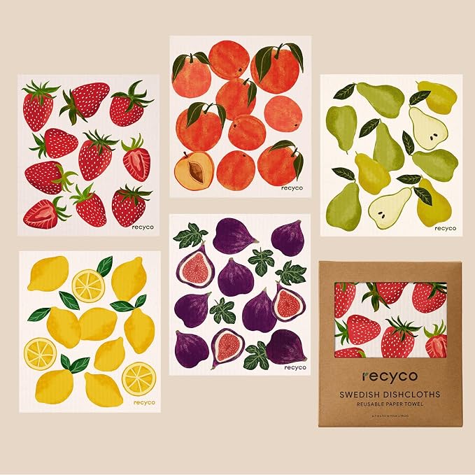RECYCO Swedish Dishcloths for Kitchen | 5 Pack Fruit Grove Washable Dish Rags | - Image 8
