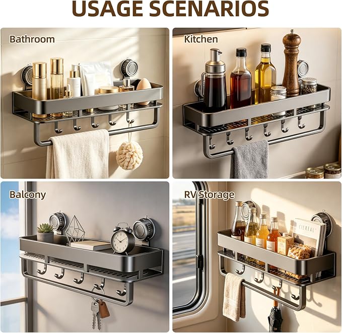 Suction Cup Shower Caddy, No Drilling, Rectangular - Image 6