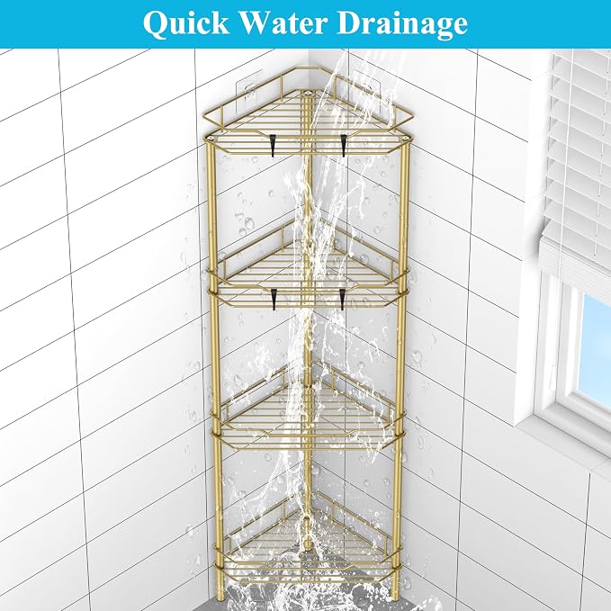 HuggieGems Metal Floor Standing Corner Shower Caddy, 4 Tier - Image 5