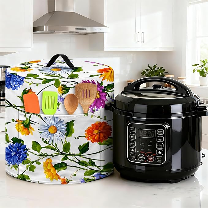 Kitchen Appliance Accessories Dust Cover for 3-6-8 Quart Instant Pot, Pressure Cooker, Air Fryer & Crock Pot,Decorative Appliance Cloth Cover with Top Handle & Storage Pockets (Green, 3 Quart)