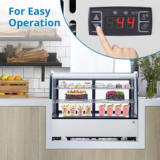 5.6 Cu.Ft Countertop Bakery Display Case – Double Glass Refrigerated, LED Lighting, Adjustable Shelves, Digital Temp Control, for Pastry, Cake, Sushi, 110V