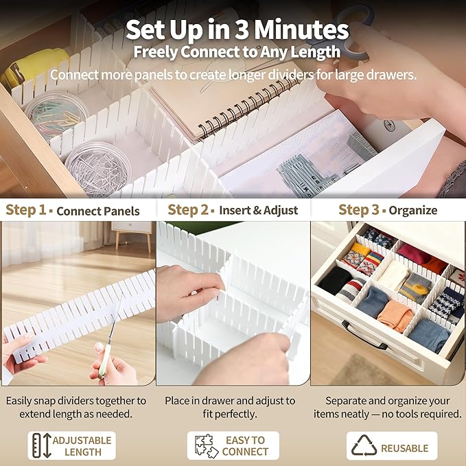 Adjustable Drawer Dividers, Cut-to-Fit DIY Organizers, 8 Pack | - Image 6