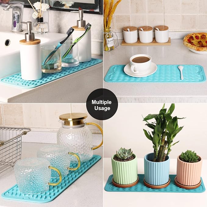 ZLR Small Dish Drying Mat for Kitchen Counter, Mint Green | Narrow Silicone - Image 9