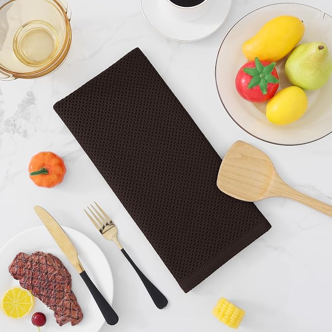 Homaxy 100% Cotton Waffle Weave Kitchen Dish Towels 24-Pack, Dark Brown | 13 x - Image 7