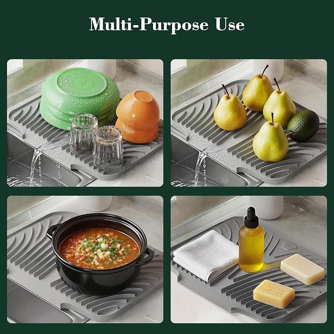 Silicone Dish Drying Mat for Kitchen Counter, Sloped Dish Drainer Mat - Image 5