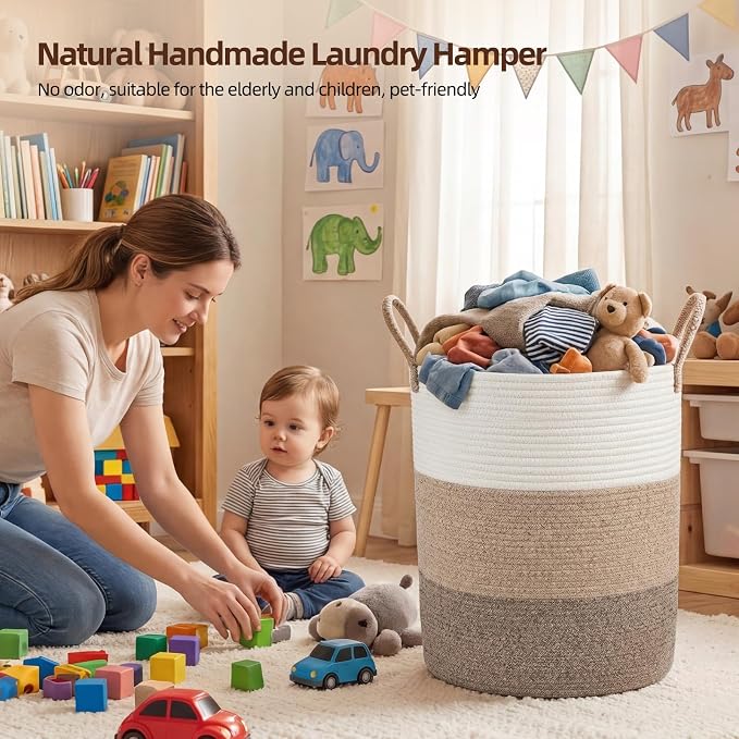 OIAHOMY 60L Nursery Hamper Laundry Basket Laundry Hamper Gradient Brown - Image 5