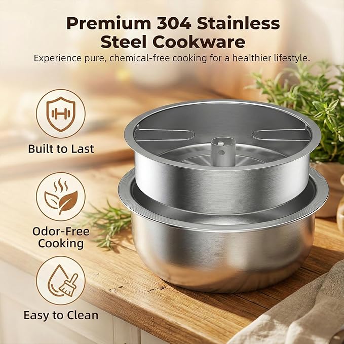 OCTAVO Low Carb Rice Cooker, 5-Cup Uncooked Stainless Steel Inner Pot, Low Sugar Rice Maker with 24H Timer and Auto Keep Warm, Small Rice Maker LED Display, White Rice/Brown Rice/Grains/Oatmeal