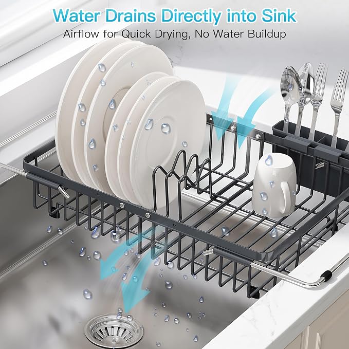 JASIWAY Gray Dish Drying Rack Over the Sink - Image 6