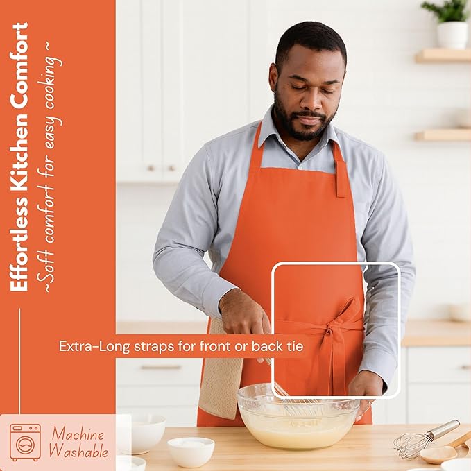 Native Fab Kitchen Apron 2 Pack - 100% Cotton Adjustable, Durable Apron with Pockets, Perfect for Cooking, Baking, Grilling
