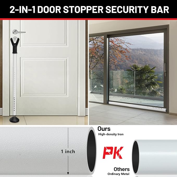 Door Security Bar 1 Pack, Heavy Duty Door Stoppers, 20-51 inch Adjustable | - Image 3