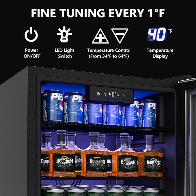 Beverage Refrigerator Cooler, 126 Can Mini Fridge with Glass Door for Wine, Soda Beer, Beverage Cooler for Home, Bar, Office with Adjustable Removable Shelves, Black