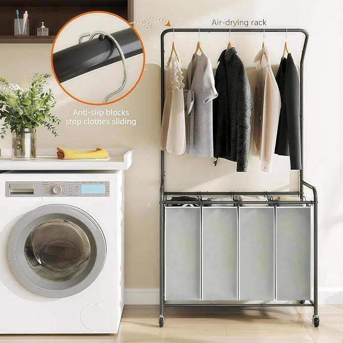 ROMOON Laundry Hamper Sorter Cart, 4 Section Organizer - Image 5