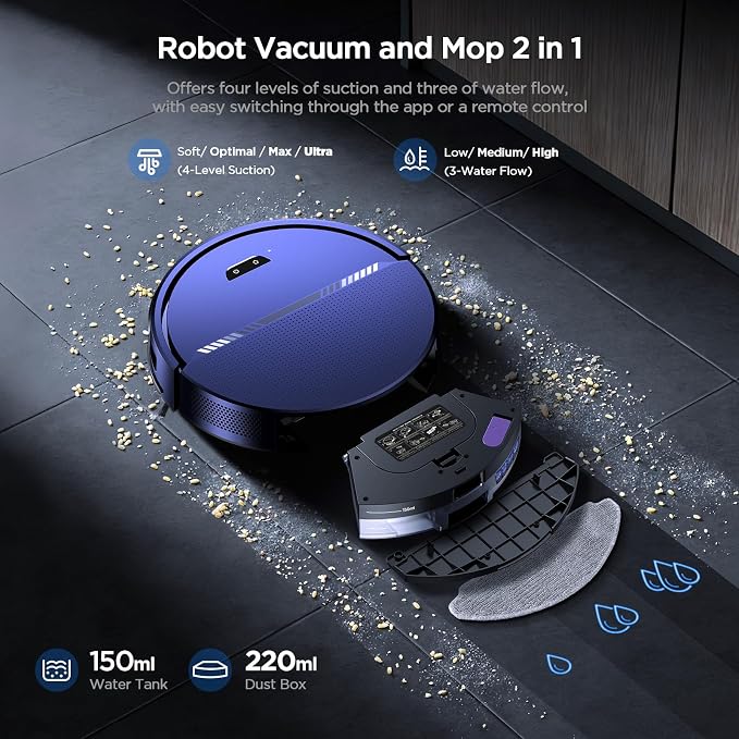 Robot Vacuum and Mop Combo, 8000Pa Strong Suction 2 in 1 Vacuum Robot - Image 2