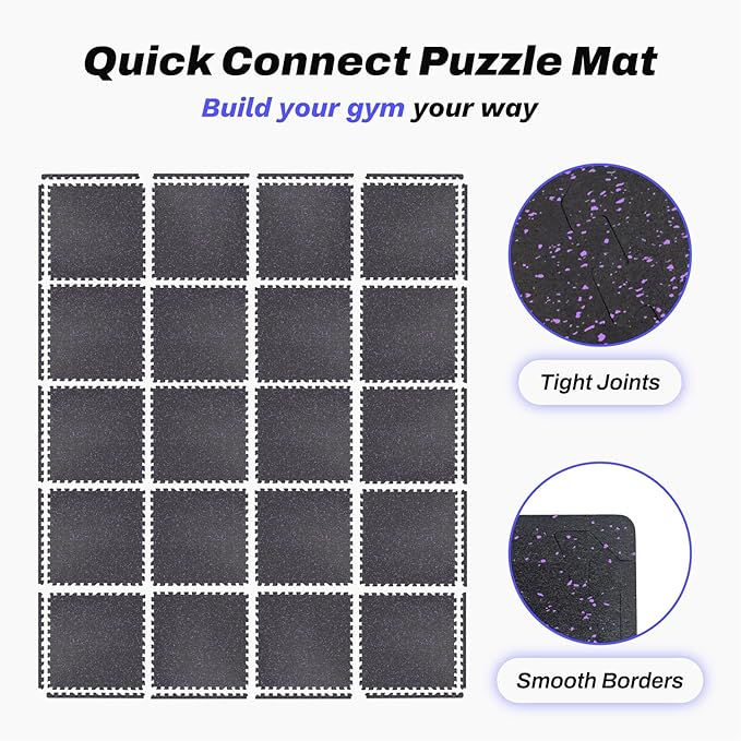 AIRHOP 0.56in Thick 96 Sq Ft Exercise Equipment Mats, 24 Tiles Upgraded Rubber Top with High Density EVA Foam, Large Interlocking Puzzle Gym Flooring for Home Gym, Heavy Weight Workout, 24 x 24in