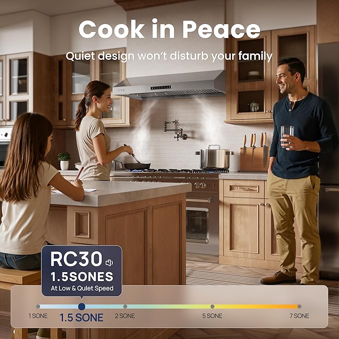 Under Cabinet Range Hood 30 Inch,Range Hood 900-CFM,1.5 Sones Quiet Dual Turbine Motor,Stainless Steel Vent Hood with 3 Speed Exhaust Fan,Safe Baffle Filters for Kitchen Stove