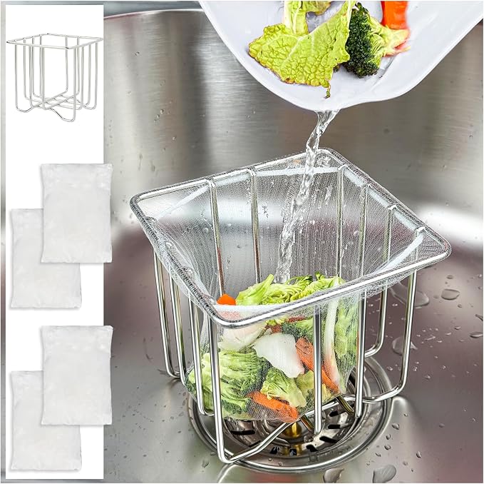 Kitchen Sink Strainer with Sink Basket Holder and 200 Strainer Net Bags by ONVIPSTOO