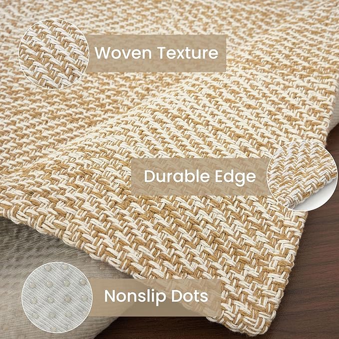 IOHOUZE Washable Exrea Long Hallway Runner Rug 3x16 Non Slip Rubber Backed Kitchen Runner Entryway Runner Indoor, Woven Rug Carpet for Kitchen Hall Entryway Stair, Warm Beige/Orange/Apricot