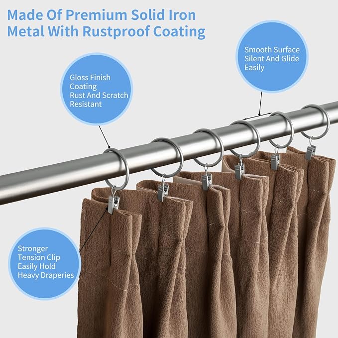 Curtain Rings with Clips, 44 Pack Metal Drapery Rings with Clips Hooks Hangers - Image 5