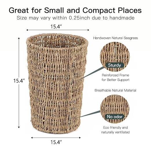 Coeusy Wicker Trash Can, Seagrass Waste Basket - Image 3