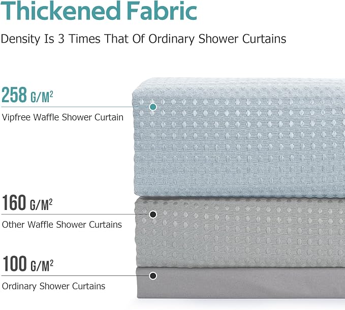 Vipfree 3 in 1 Shower Curtain Set, Waffle Shower Curtain and Liner Set - Image 4